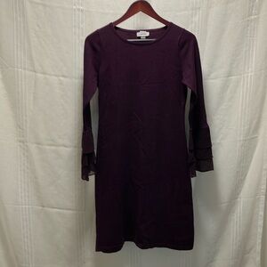 S CALVIN KLEIN Merlot Knit Dress with Flutter Sleeves